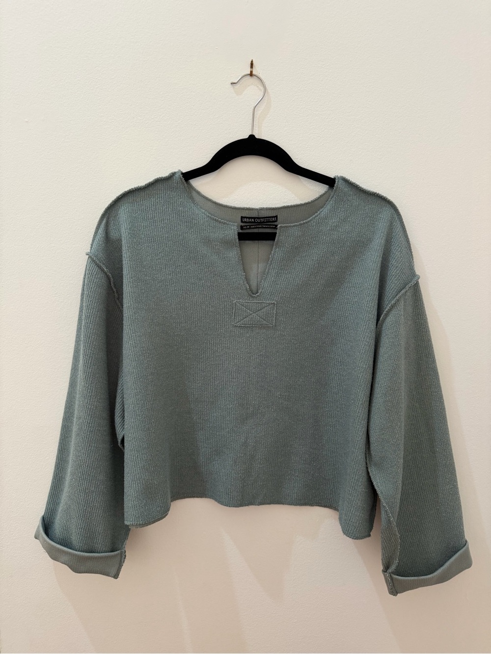 Urban Outfitters Sage Green Notch-Neck Long Sleeve Top